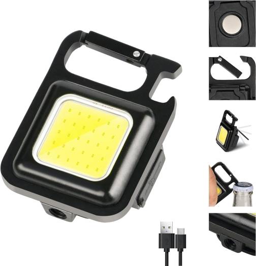 COB Small Flashlights, 800Lumens Bright Rechargeable Keychain Mini Flashlight